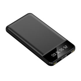 10000mAh Power Bank Portable Ultra Slim Charger External Battery Pack with 2 USB Output Ports Charging Cable LED Flashlight Compatible with IOSPhone 1 (Color: Black)